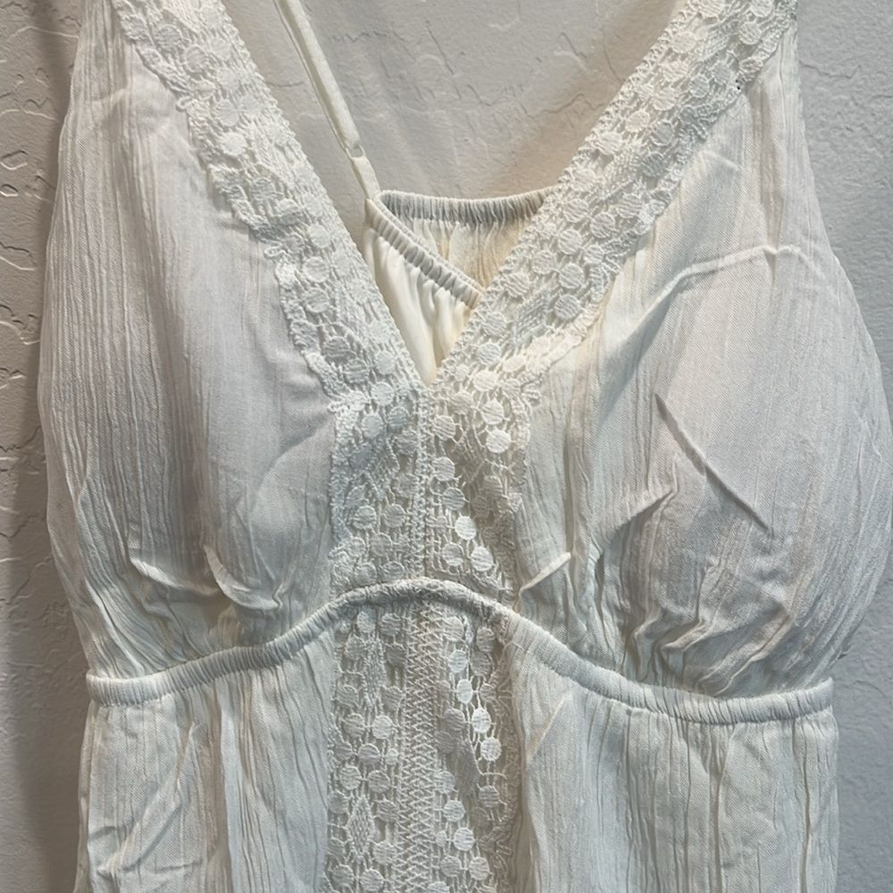 WallFlower Gauze Maxi Dress Crochet Trim Spaghetti Strap Flowy Sundress White XL - Picture 9 of 12